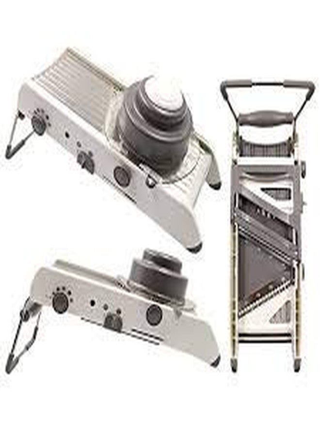 DR Mall Stainless Steel Mandoline Slicer With Holder Cuts Fruits And Vegetables Cutter, Multicolour - Image 3